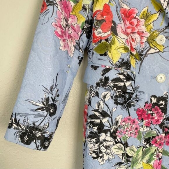 Carlisle Collection blue floral button front quilted coat jacket 2 - Picture 6 of 14